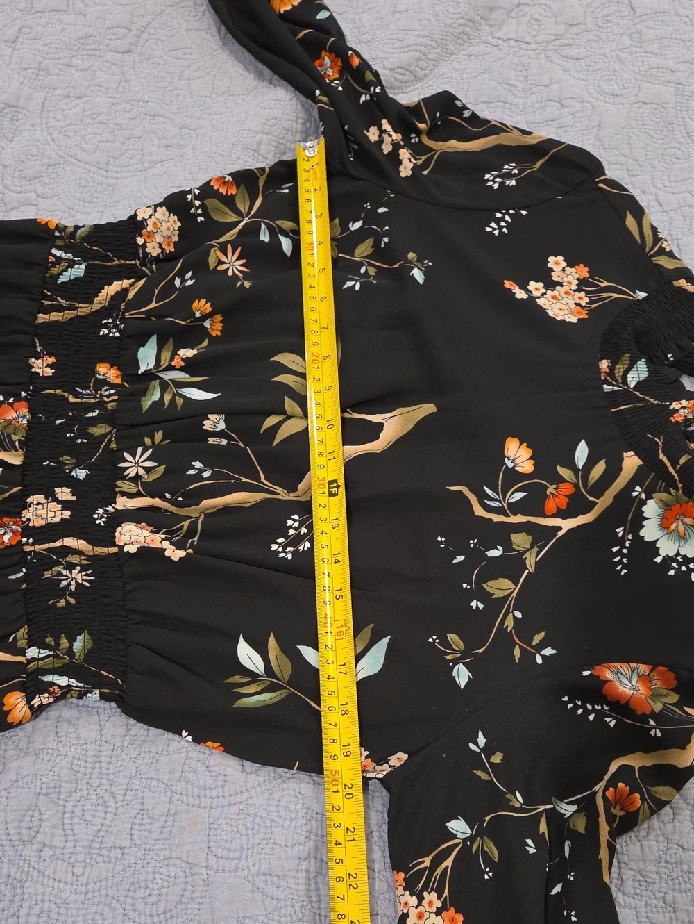 Black Floral Long-Sleeve Ruffled Neck Dress Size 14, New Without Tags! - Picture 8 of 14